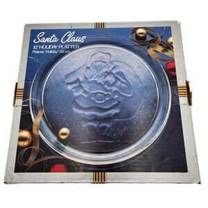 Colony Santa Claus 13" Holiday Clear Glass Platter In Original Box VINTAGE